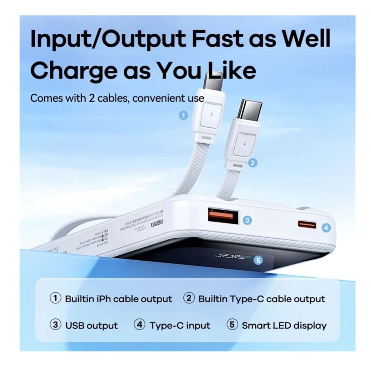 REMAX - CARGADOR PORTÁTIL REMAX 10000mAh 20W+225W AZUL