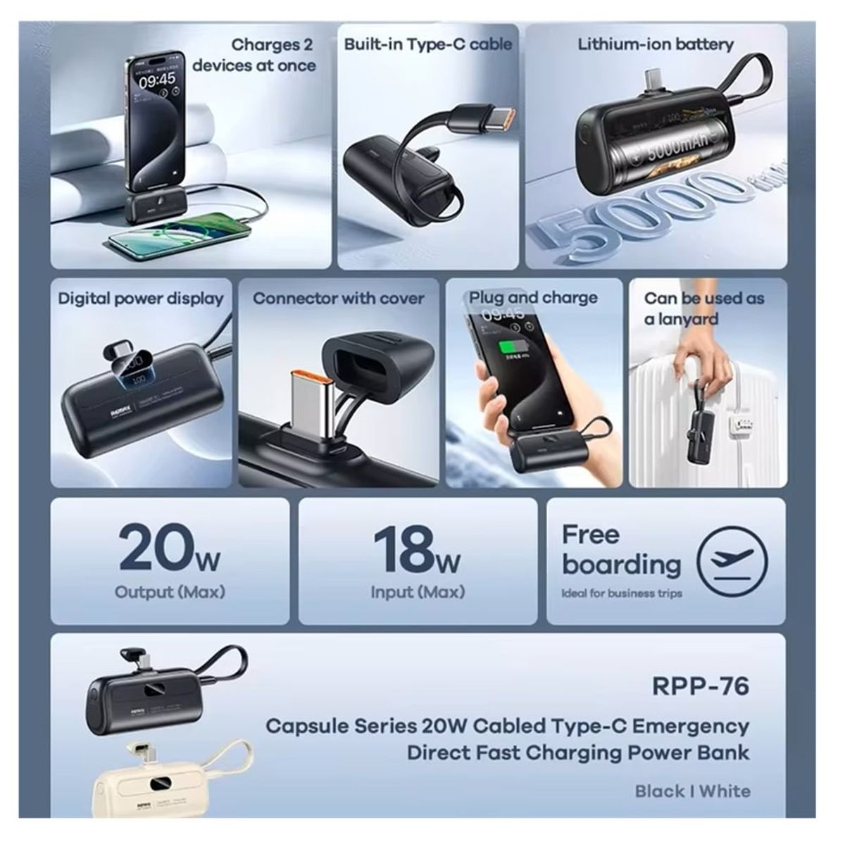 REMAX - CARGADOR PORTÁTIL REMAX 5000mAh 20W Tipo C BLANCO