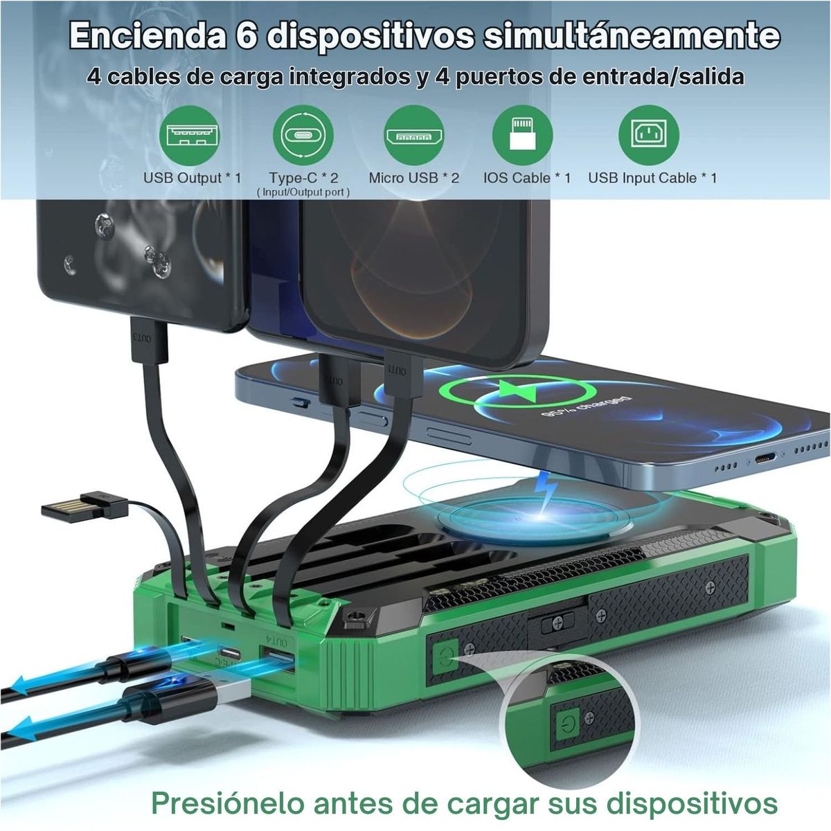 SANC - Cargador Solar Portátil 40,000mAh con Carga Rápida y  Linterna LED