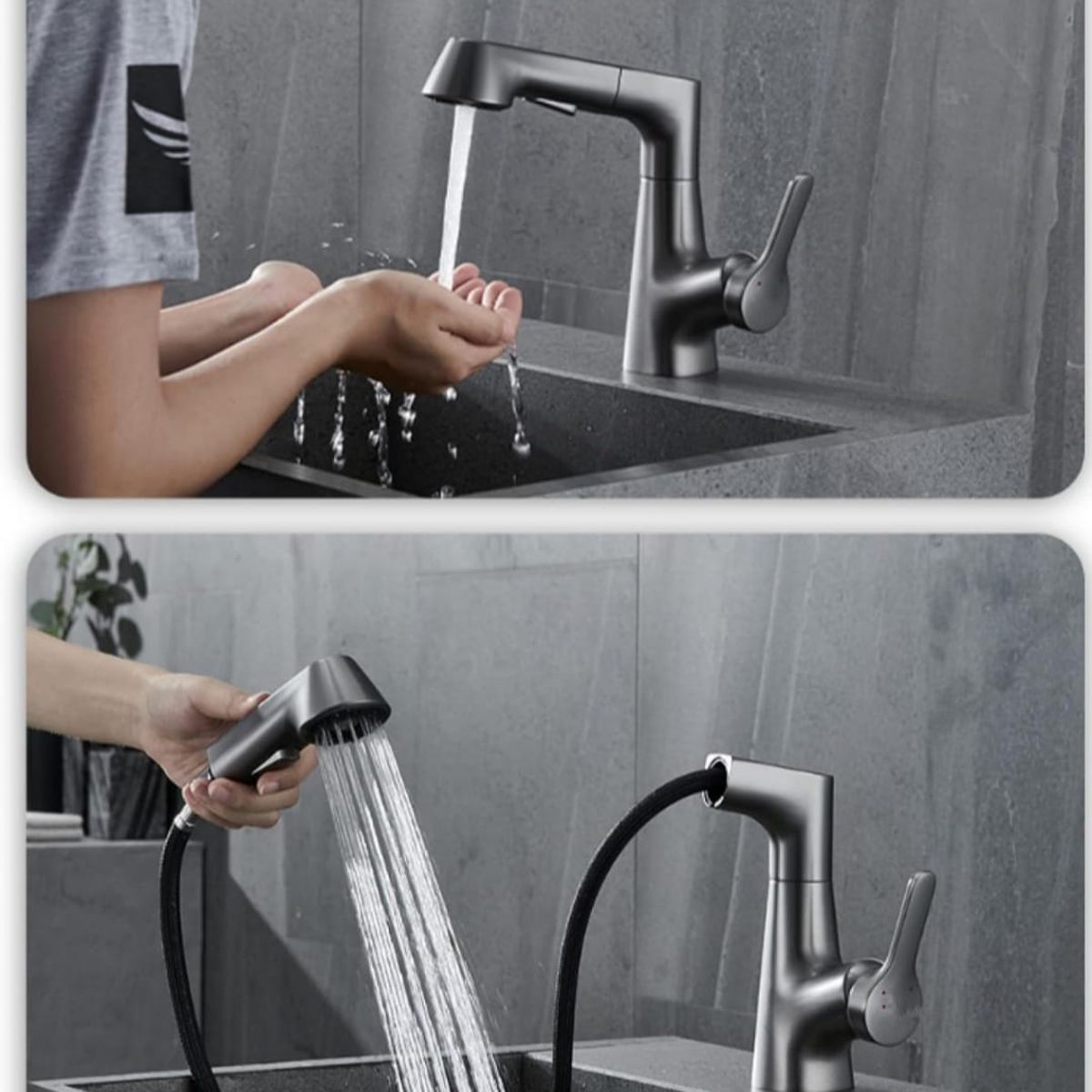 GENERICO - Grifo de Cocina Baño con Ducha Extraíble, Monomando Mezcladora 360 Plomo