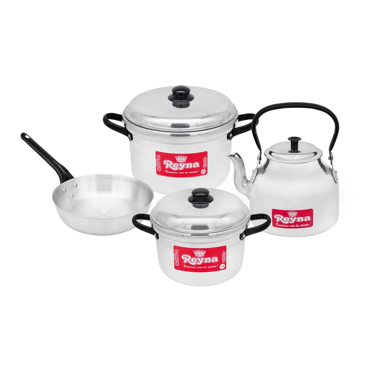 Reyna - Juego de ollas Reyna 2 ollas, sartén y tetera (7 piezas)
