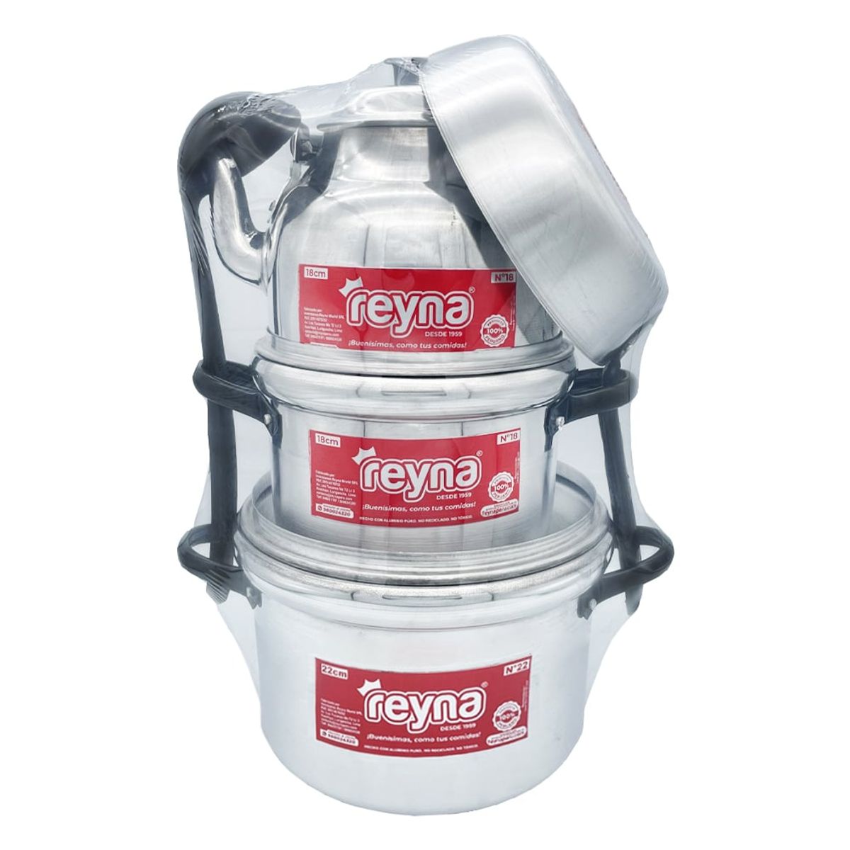 Reyna - Juego de ollas Reyna 2 ollas, sartén y tetera (7 piezas)