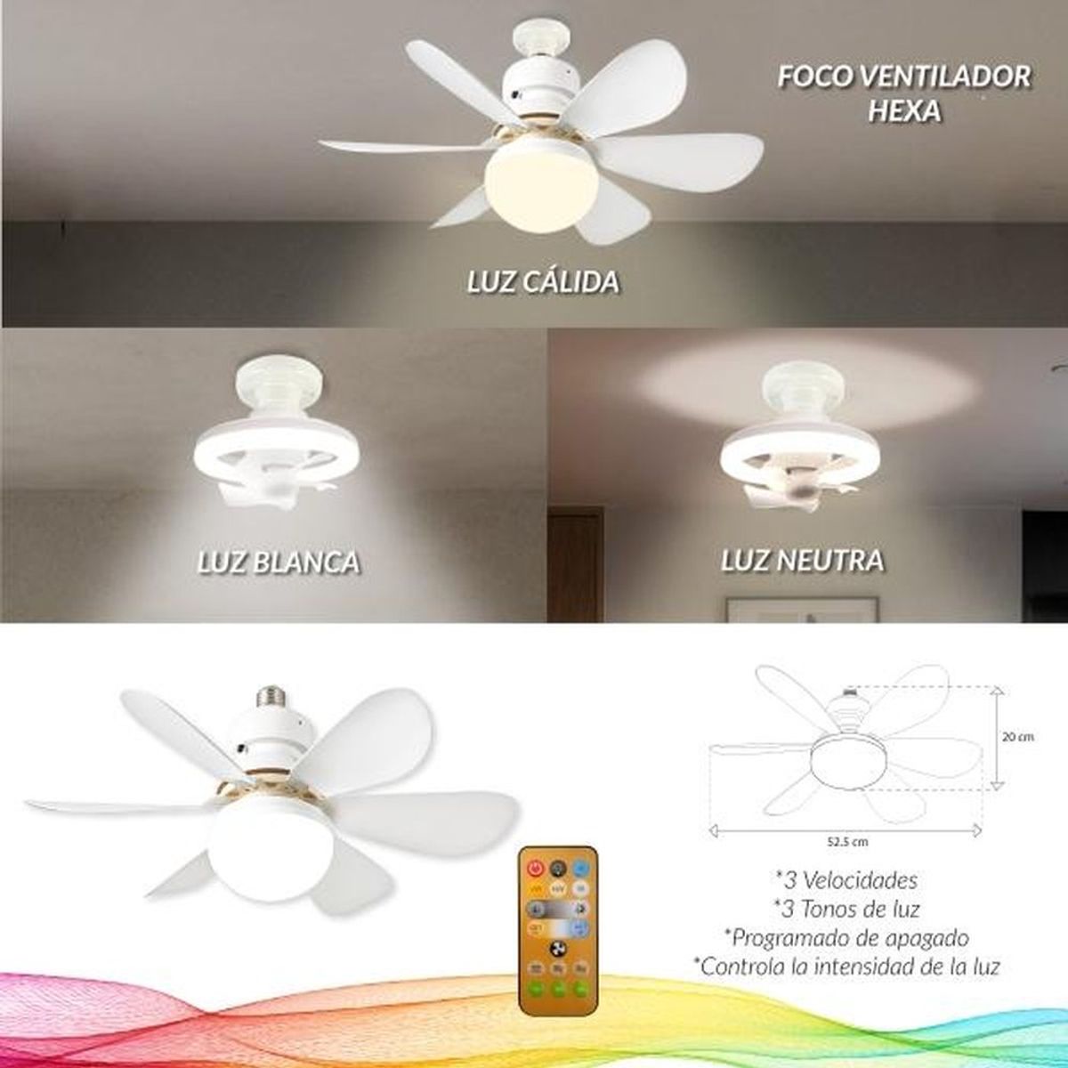 GENERICO - Foco Ventilador De Techo 2 En 1 De 40w Con Control Remoto Blanco