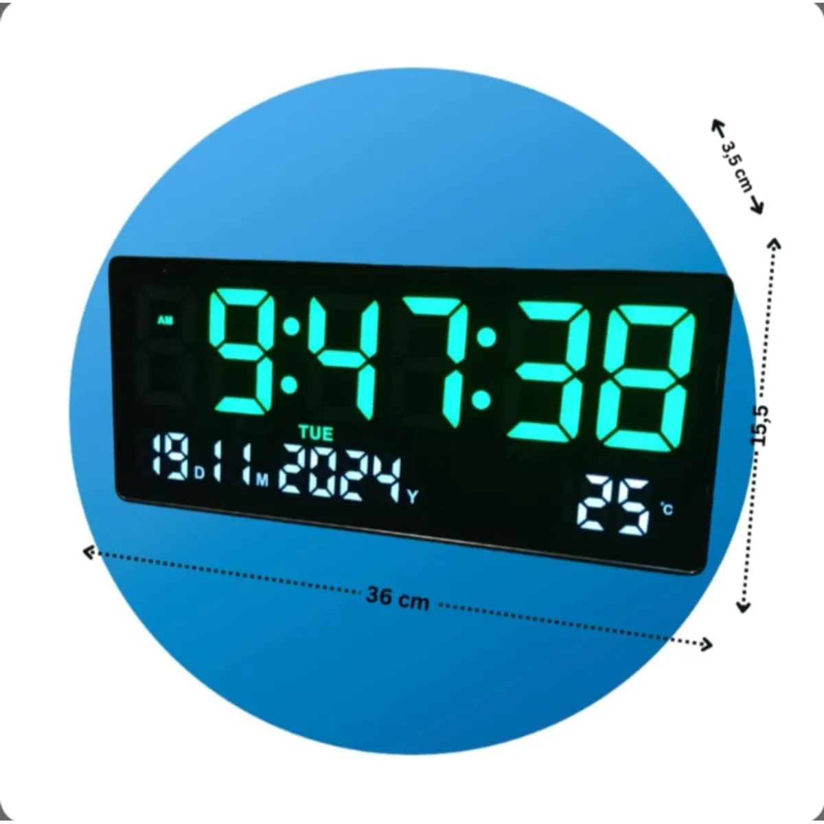 GENERICO - Reloj Digital de Pared con Calendario Alarma Temperatura