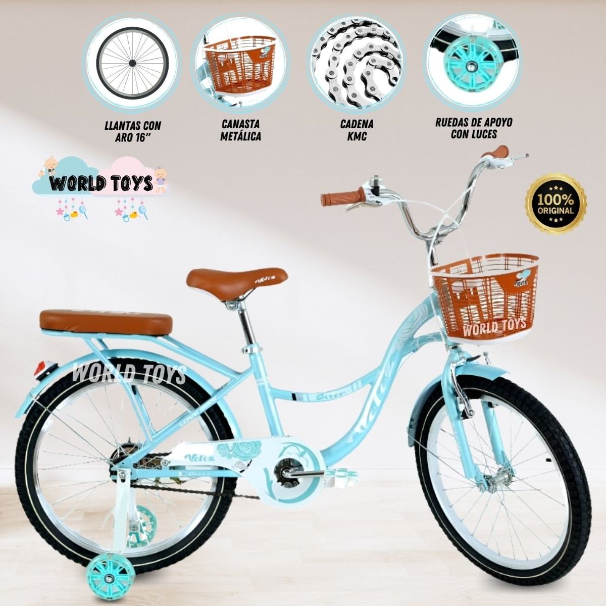 VELOX - Bicicleta Para Niña Aro 16 «LADY» Turquesa