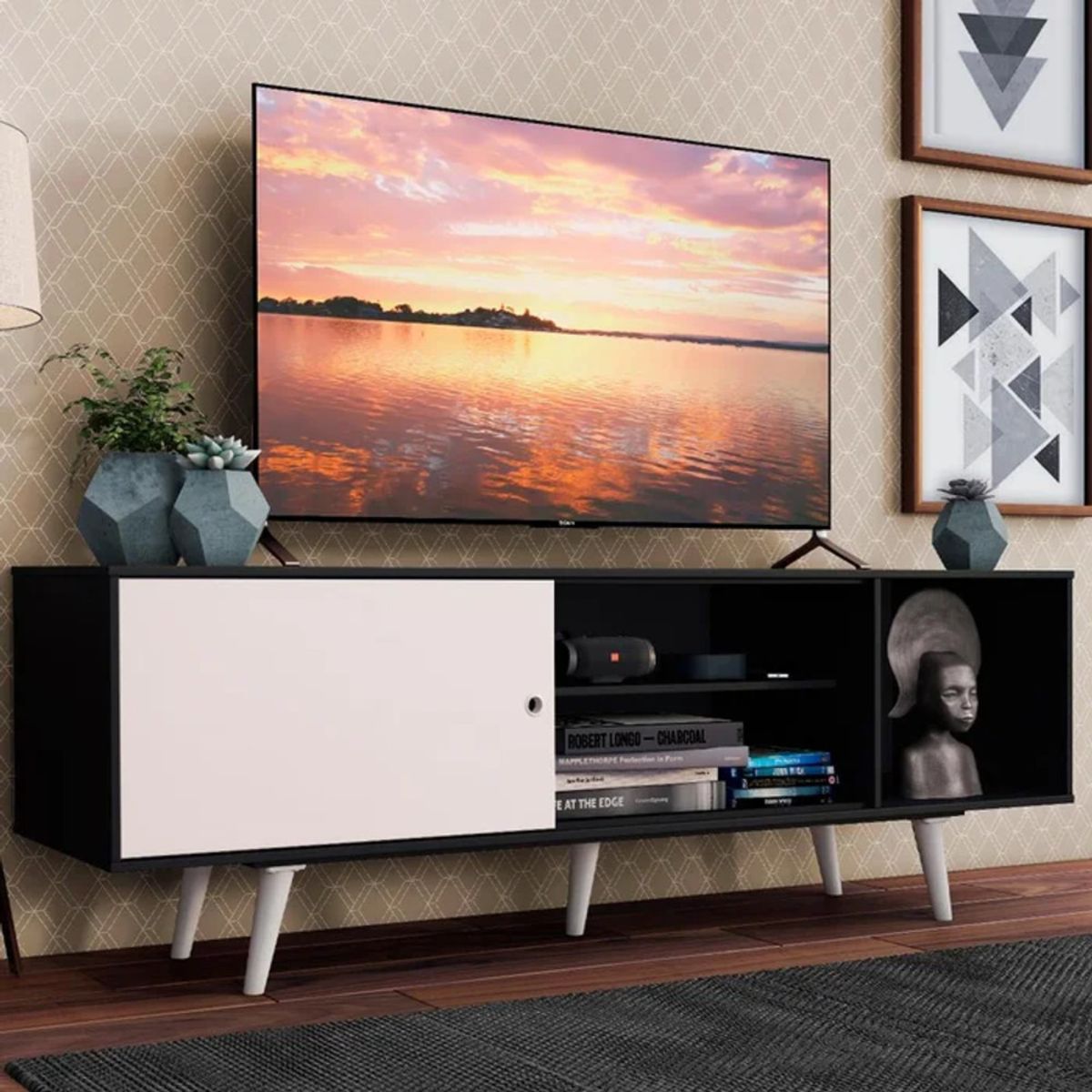 R&R MUEBLES - Mueble de TV 65 Amaha Negro y Blanco R&R MUEBLES