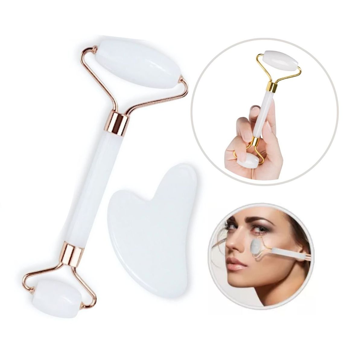 OEM - Rodillo Masajeador Facial y Gua Sha - Blanco