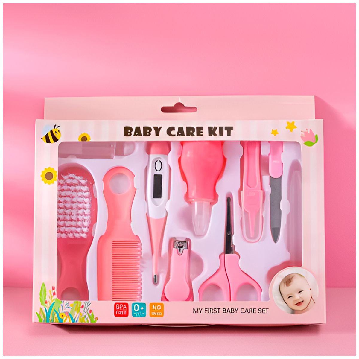 GENERICO - Kit de cuidado del cabello y uñas bebe rosado