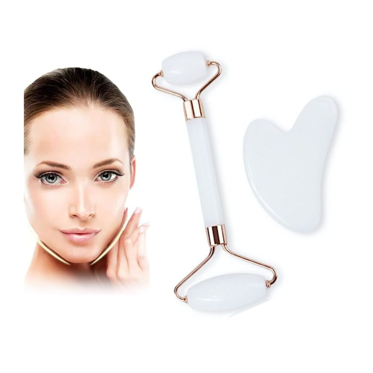 OEM - Rodillo Masajeador Facial y Gua Sha - Blanco