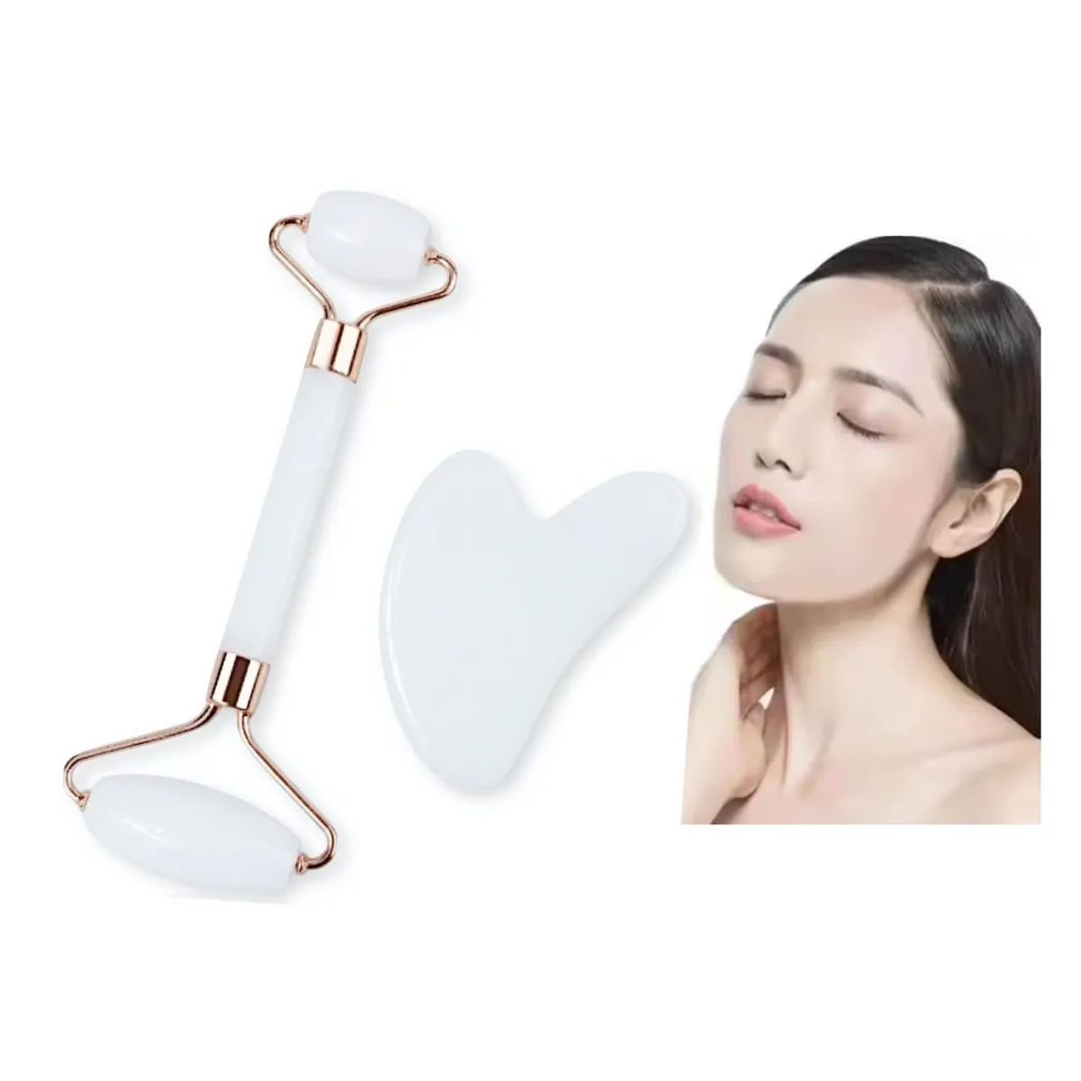 OEM - Masajeador Rodillo  Facial y Gua Sha - Blanco