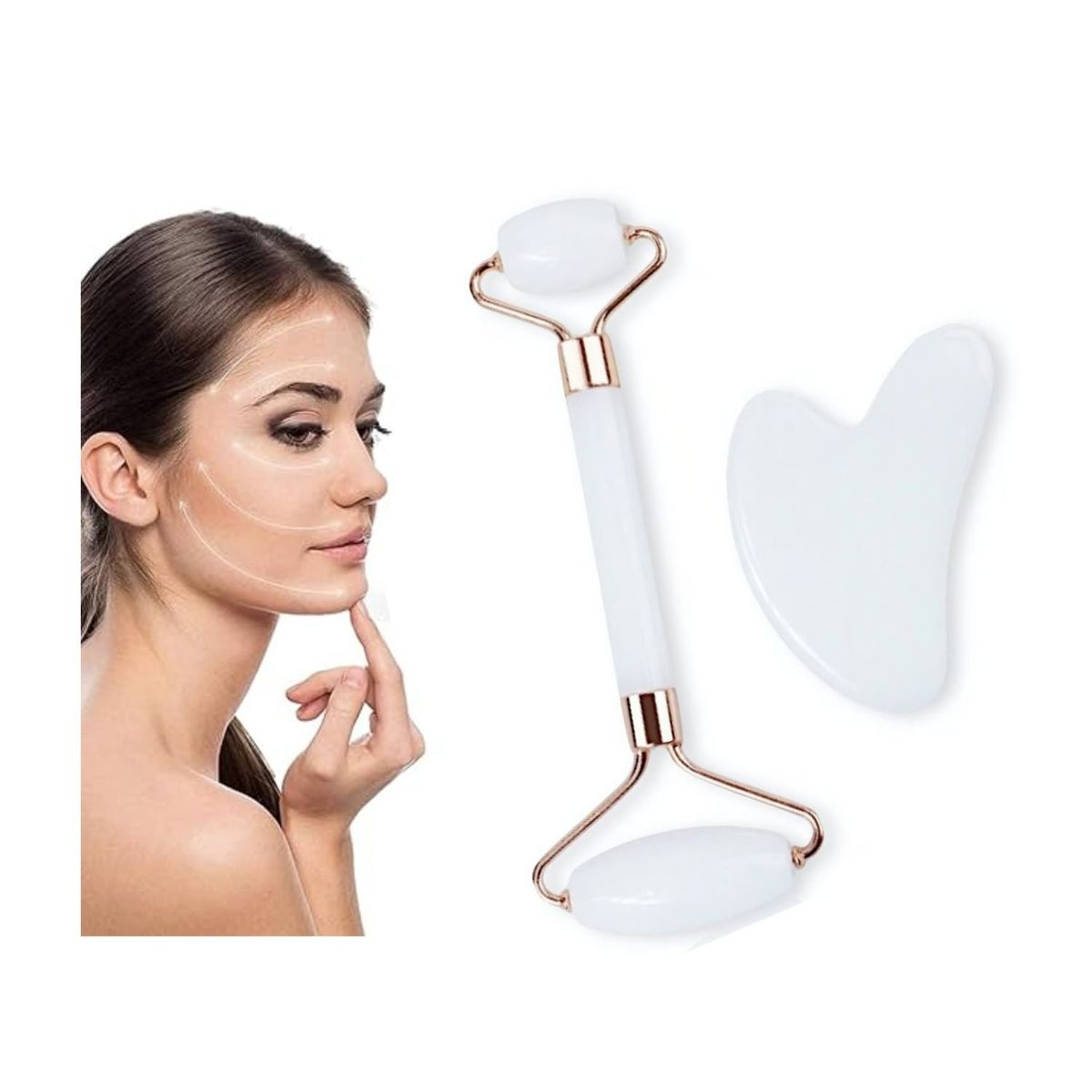 OEM - Masajeador Rodillo Facial y Gua sha - Blanco