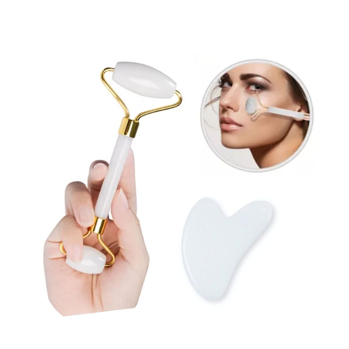 OEM - Masajeador Rodillo Facial y Gua sha - Blanco