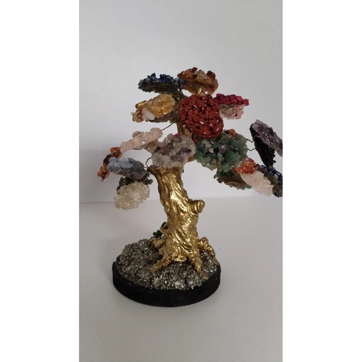 GENERICO - ARBOLITO  DE LOS DESEOS  BONSAI GRANDE DORADO PIEDRAS DE CUARZO 20CM