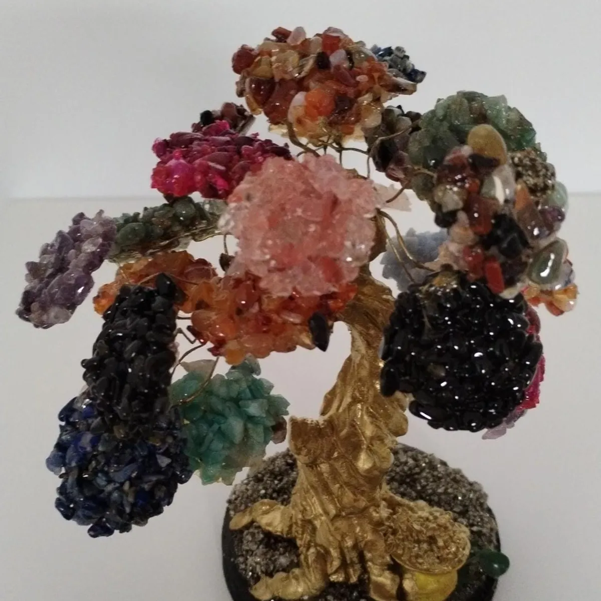 GENERICO - ARBOLITO  DE LOS DESEOS  BONSAI GRANDE DORADO PIEDRAS DE CUARZO 20CM