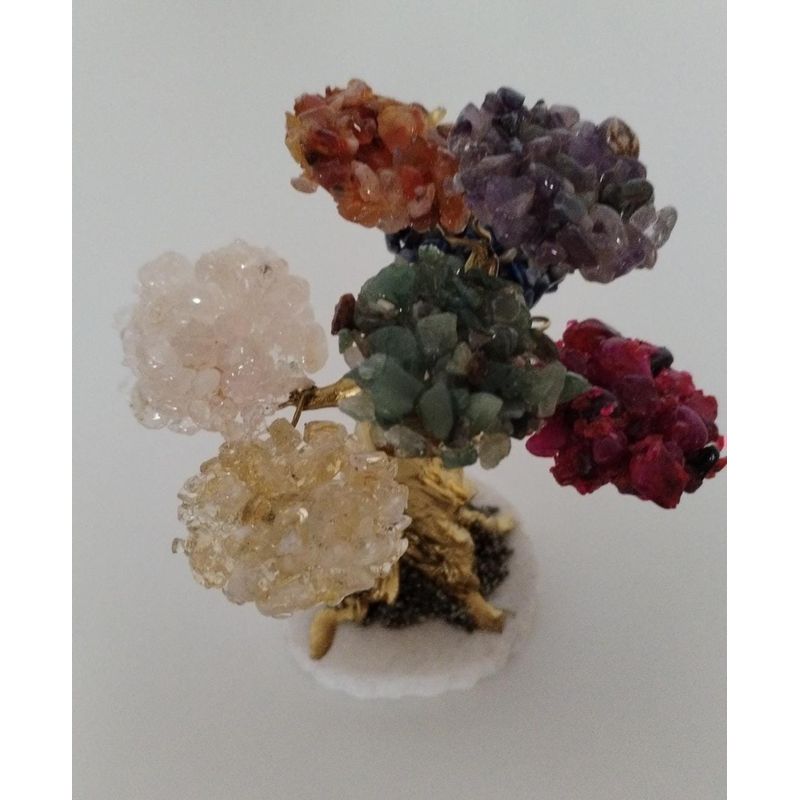 GENERICO - ARBOLITO  DE LA FELICIDAD BONSAI DORADO MEDIANO CON PIEDRAS DE CUARZO