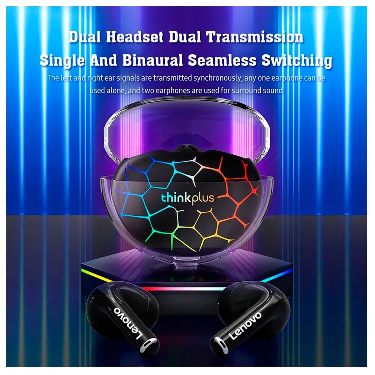 LENOVO - Audífonos Inalámbricos Lenovo Lp80 Pro RGB Negro Bt 5.3