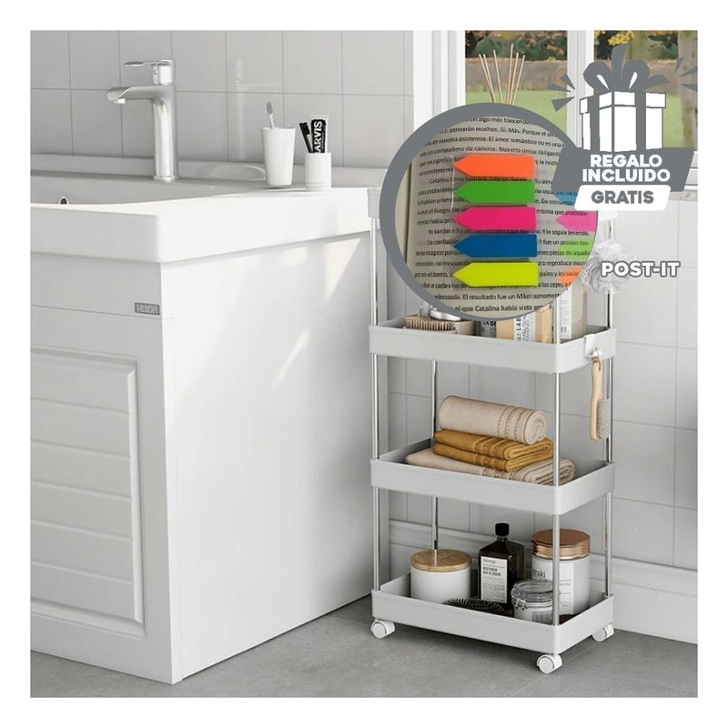 GENERICO - Anaquel de Cocina de 4 Niveles Blanco Y+Banderitas Adhesivas