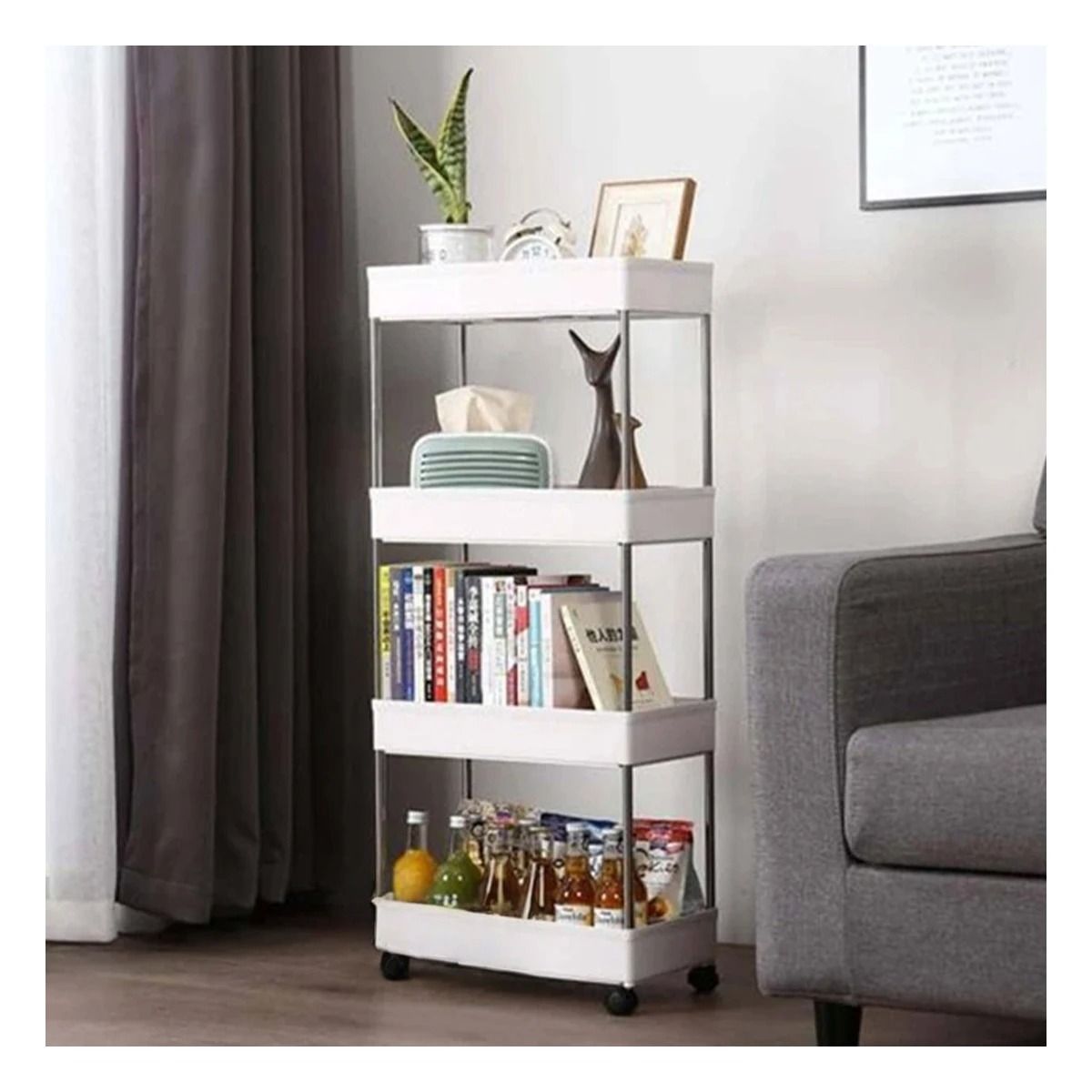 GENERICO - Rack Resistente con 4 Niveles en Blanco Y+Regalo Agendita