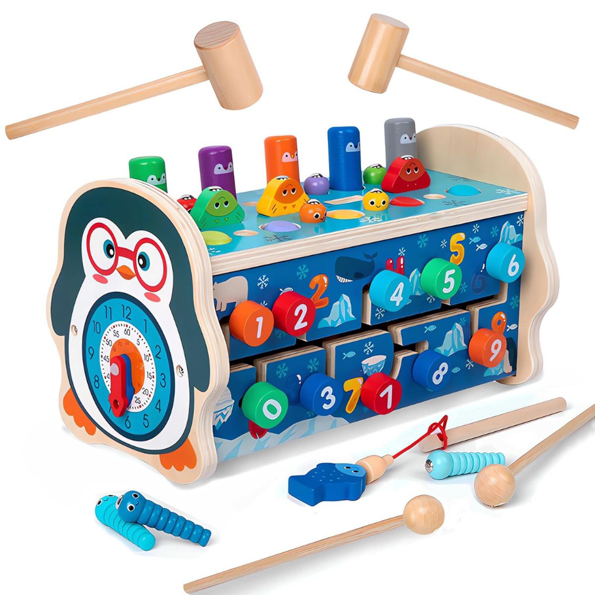 GENERICO - Juguetes Montessori de madera martilleo con pingüino juego de golpear ejercicio rompecabezas
