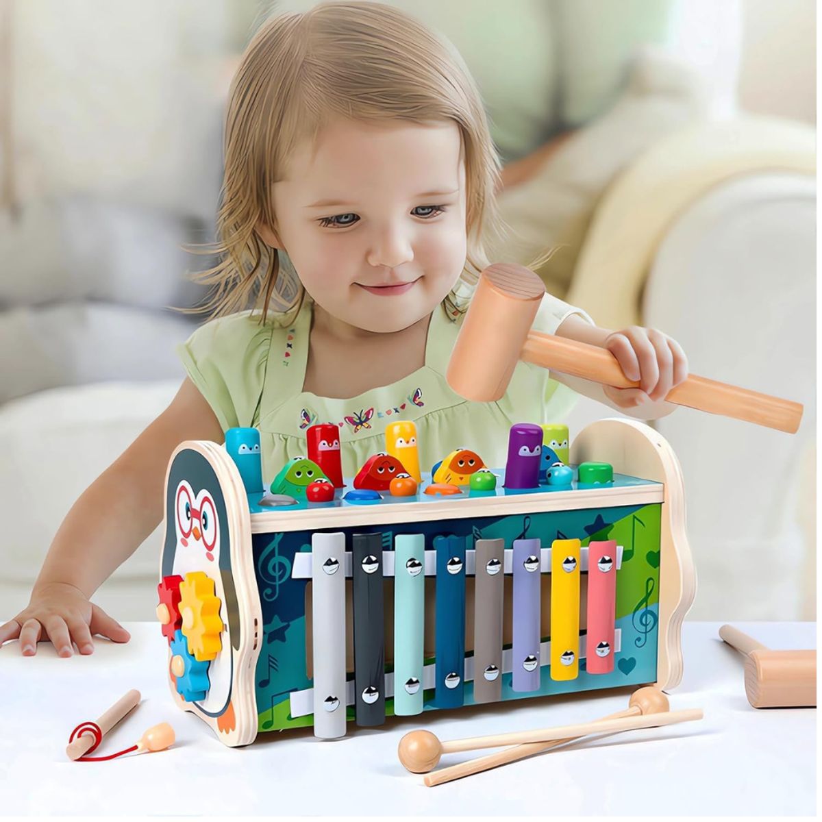 GENERICO - Juguetes Montessori de madera martilleo con pingüino juego de golpear ejercicio rompecabezas