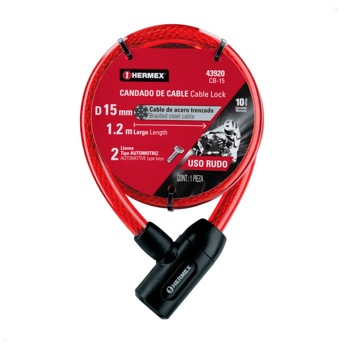 HERMEX - Cadena Seguridad 15mm X 1.20 m Hermex Moto Bicicleta