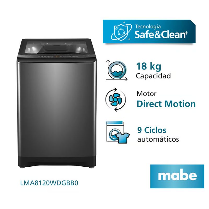 MABE - Lavadora Automática Direct Motion 18 Kg Diamond Gray Mabe - LMA8120WDGBB0