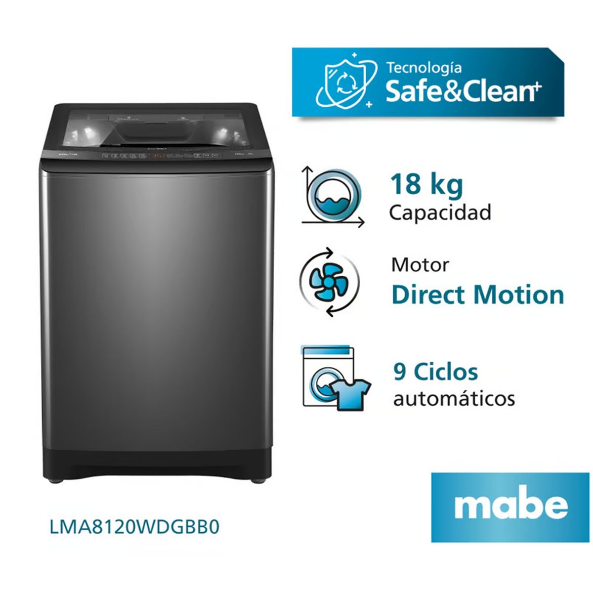 MABE - Lavadora Automática Direct Motion 18 Kg Diamond Gray Mabe - LMA8120WDGBB0