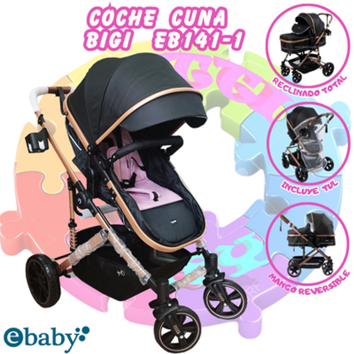 EBABY - COCHE MOISES - BIGI 141 ROSADO-NUEVA PRESENTACION