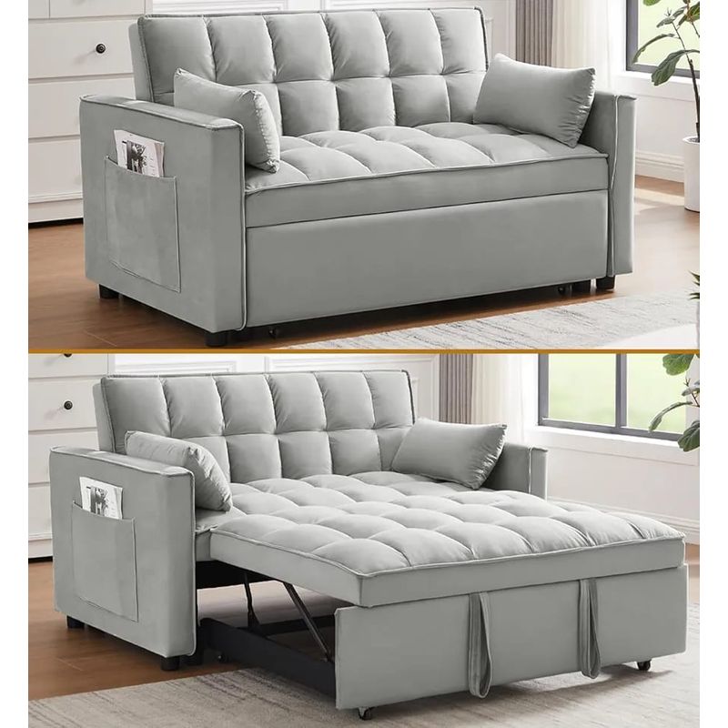 AMOBLART - SOFA CAMA MULTIFUNCIONAL COLOR PLATA - 2 PLAZAS