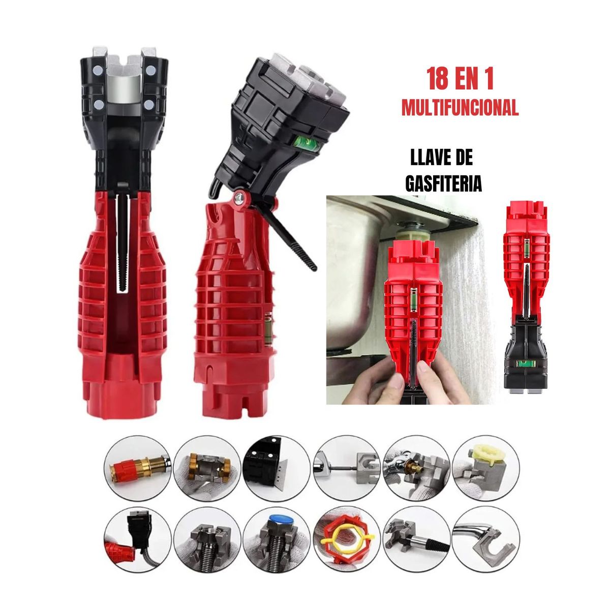 GENERICO - Llave  Multifuncional Universal Para  Gasfiteria 18 EN 1