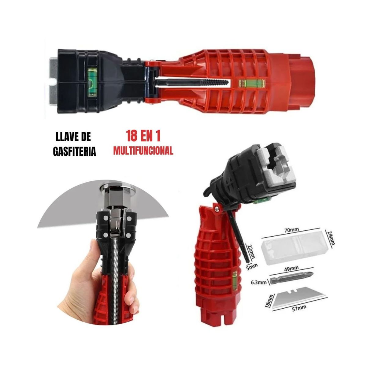 GENERICO - Llave  Multifuncional  Para  Gasfiteria 18 EN 1