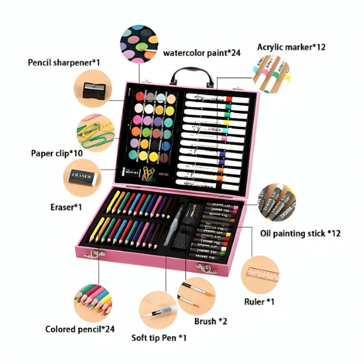 GENERICO - Set de Arte Acrílico de 88 Piezas Maleta para Niños