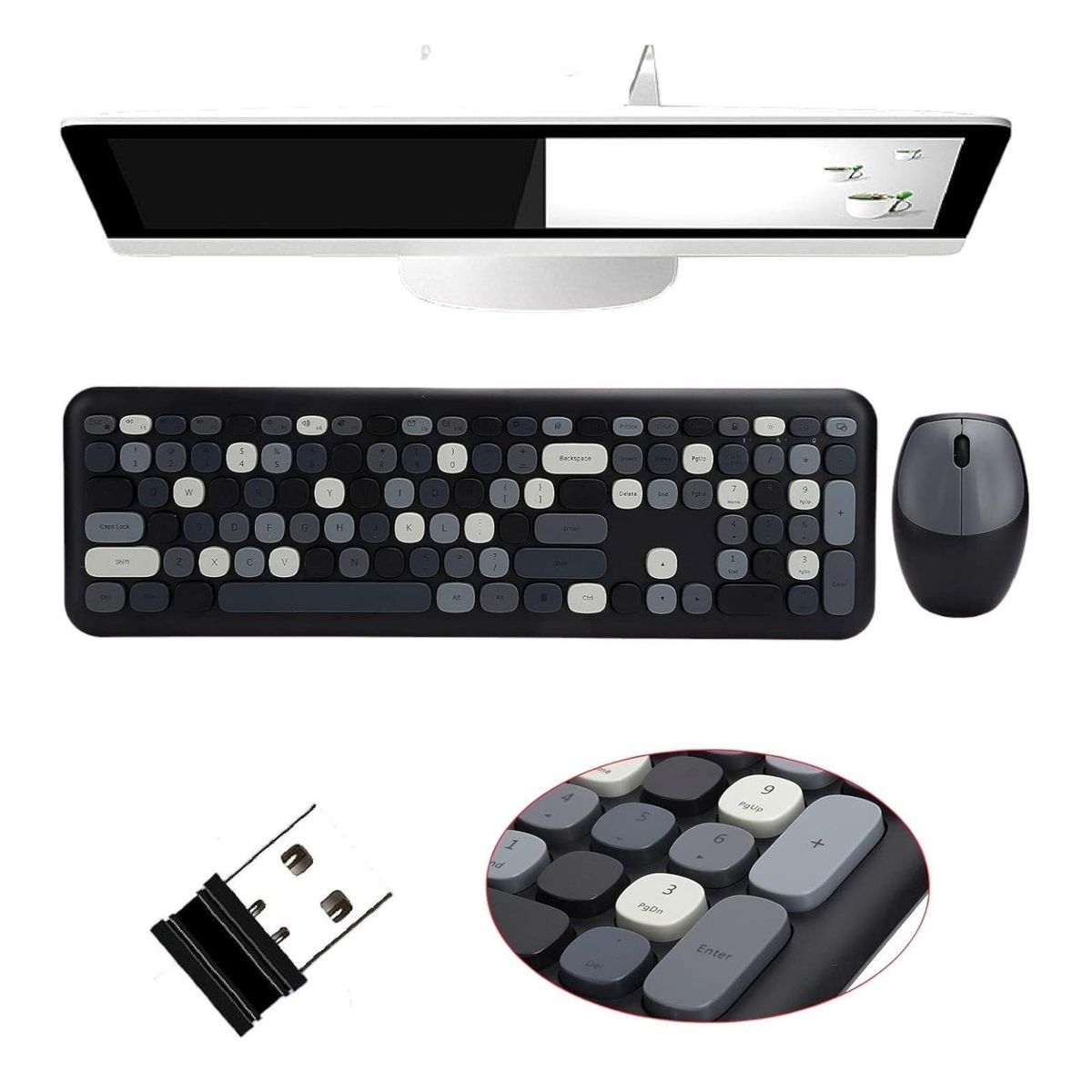 MOFI - Kit teclado y mouse inalámbrico Moffi tonos oscuros