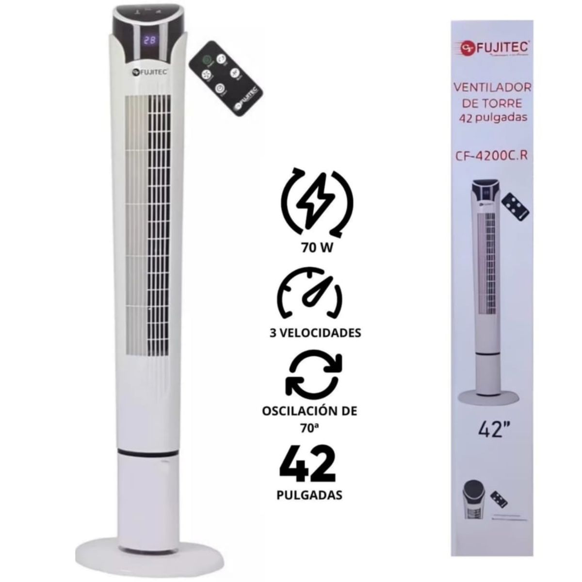 FUJITEC - Ventilador torre 42 " Control Remoto Digital 70W CF-4200C.R