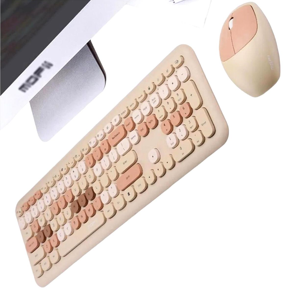 MOFI - Kit teclado y mouse inalámbrico Moffi color beige
