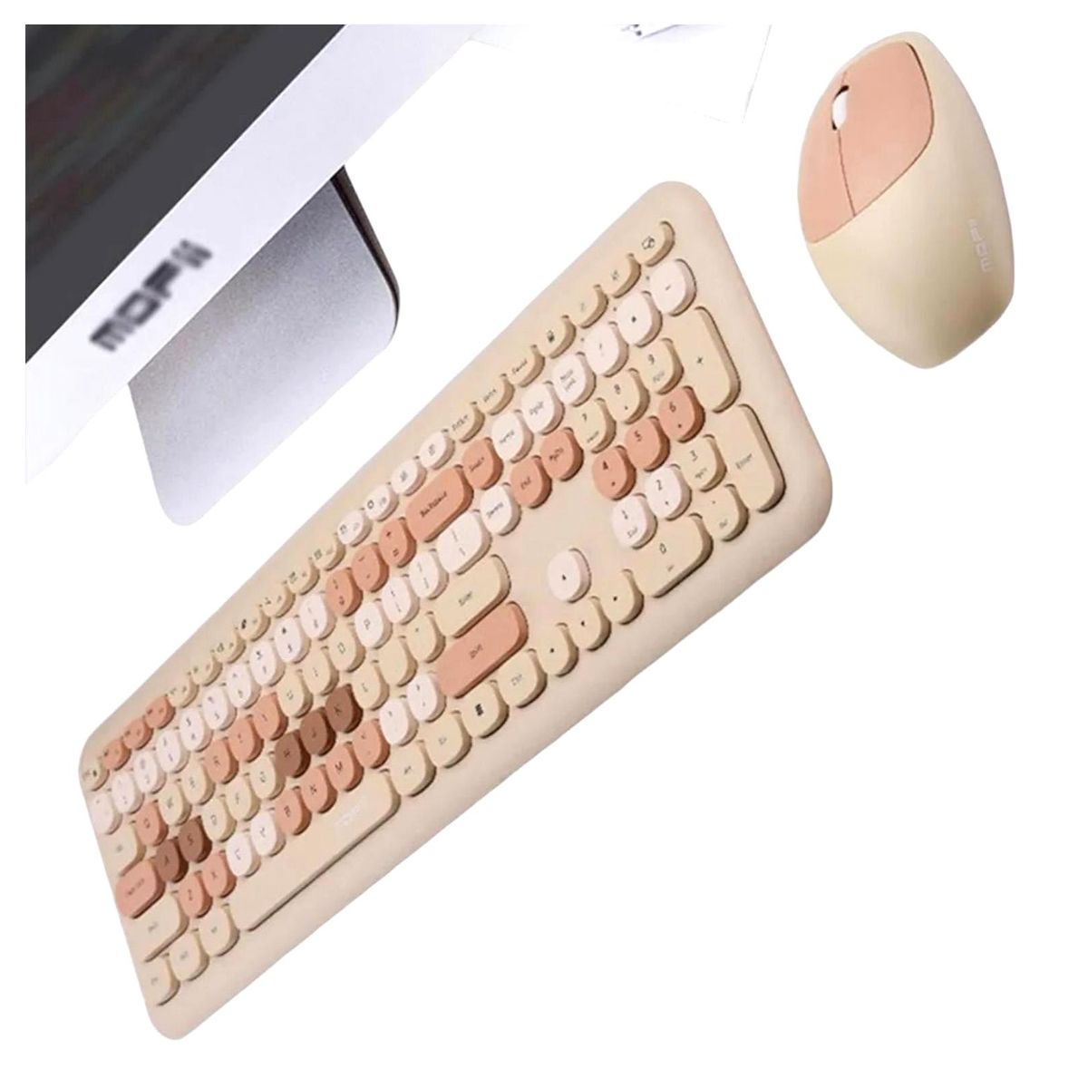 MOFI - Kit teclado y mouse inalámbrico Moffi color beige