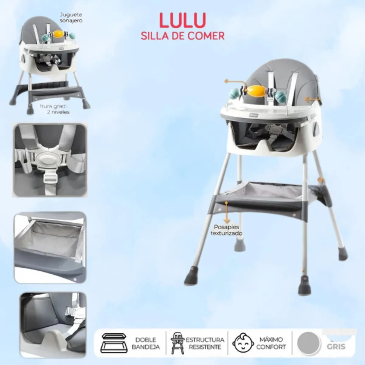 GENERICO - silla de comer lulu con patas estables gris