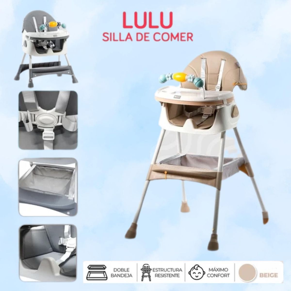 GENERICO - silla de comer lulu con patas estables beige