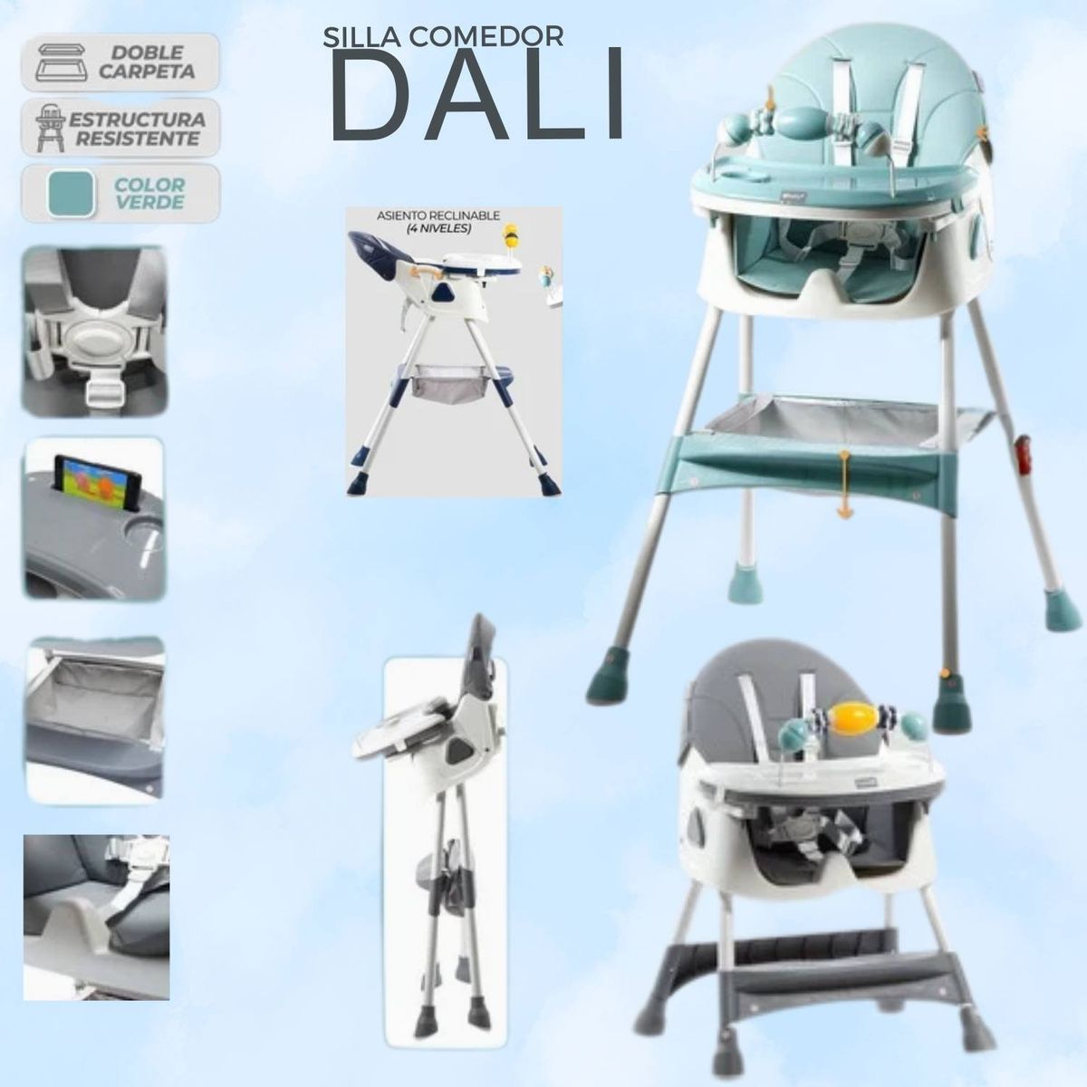 GENERICO - silla de comer dali con patas estables verde