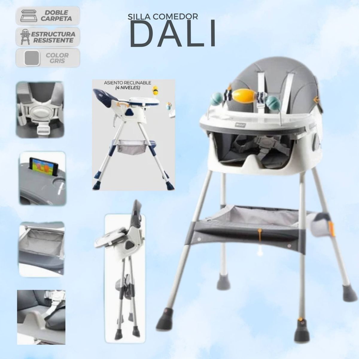 GENERICO - silla de comer dali con patas estables gris