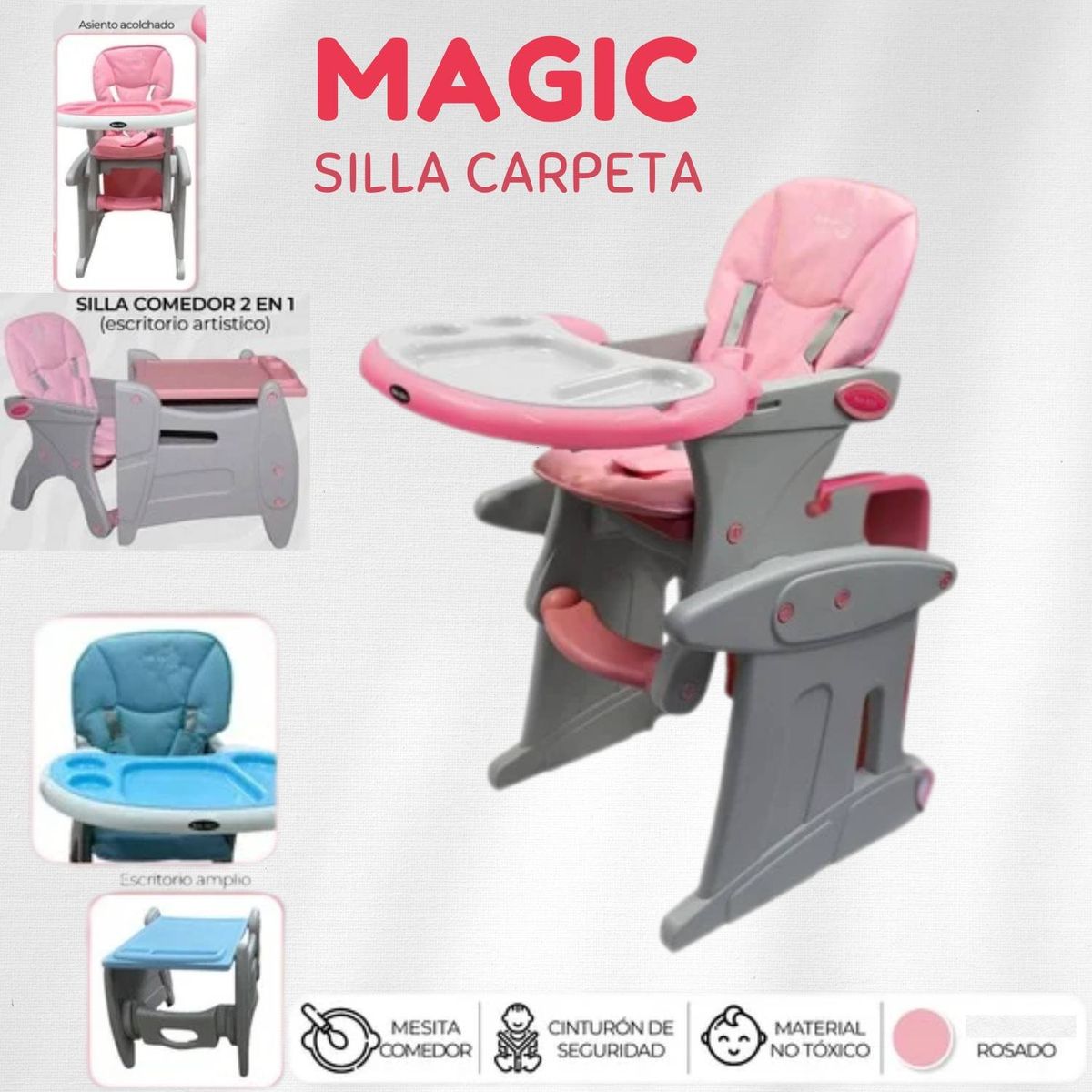 GENERICO - silla carpeta de comer MAGIC 2 en 1 rosado