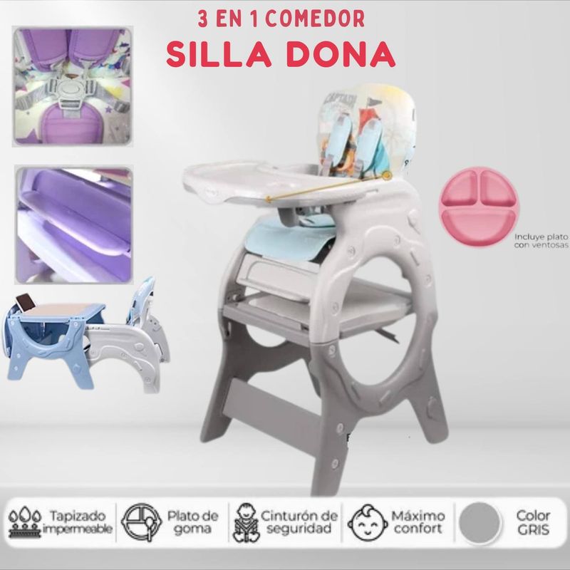 GENERICO - silla comer 3en 1 dona gris
