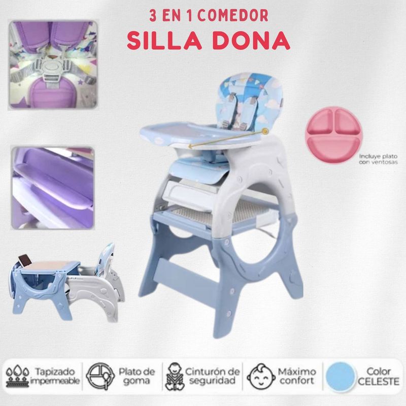 GENERICO - silla comer 3en 1 dona celeste