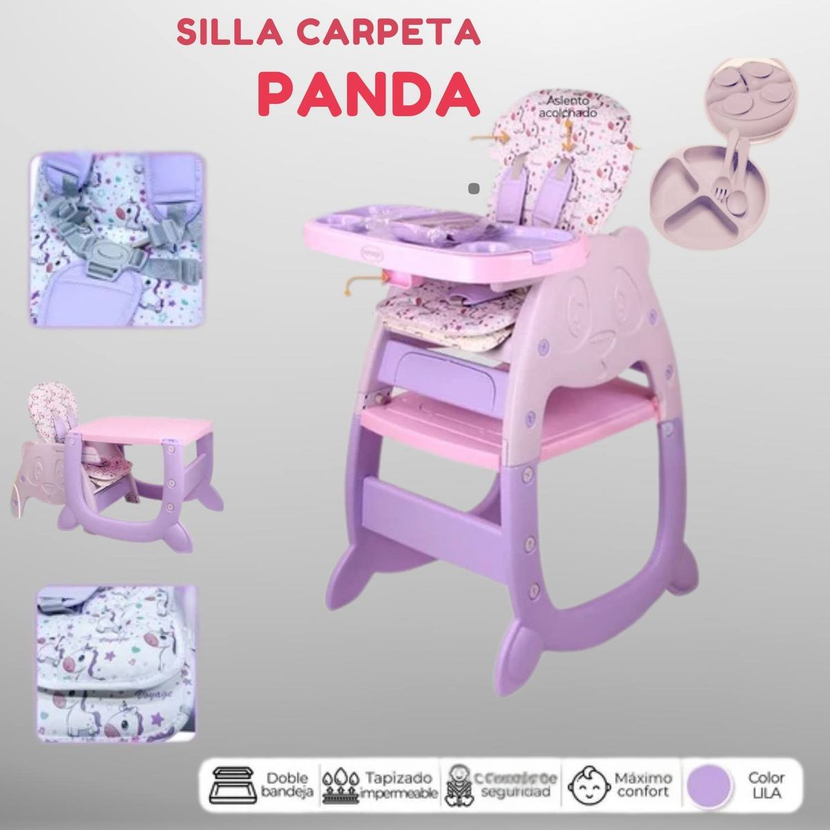 GENERICO - silla carpeta panda 3 en 1 lila model1