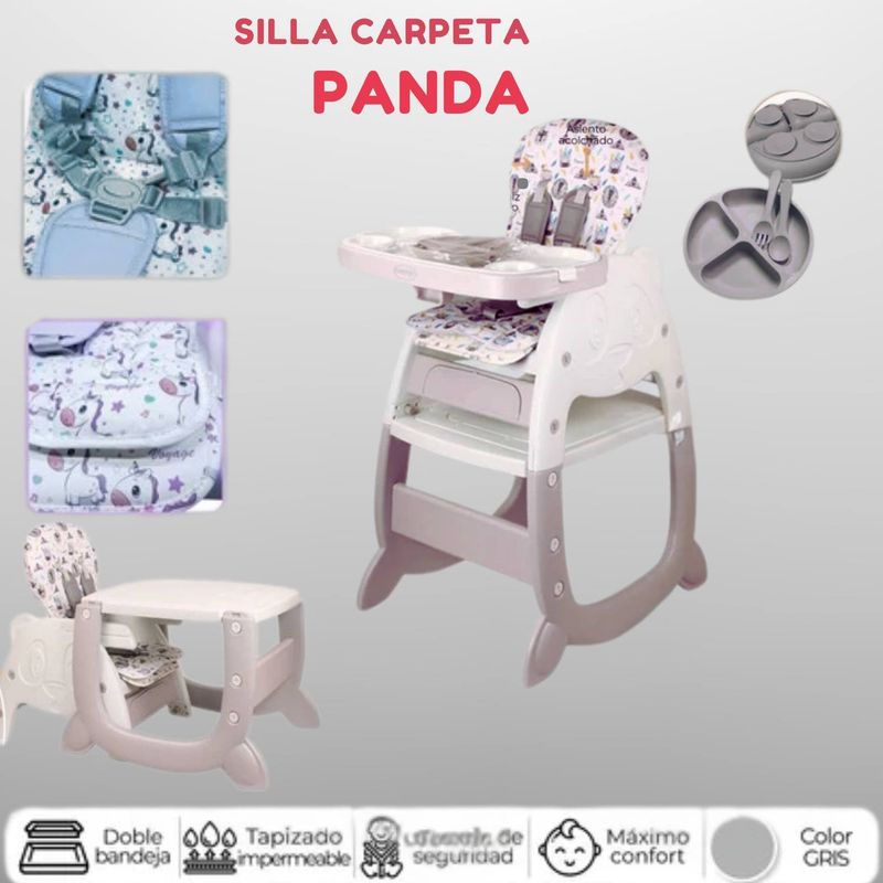 GENERICO - silla carpeta panda 3 en 1 gris model 1