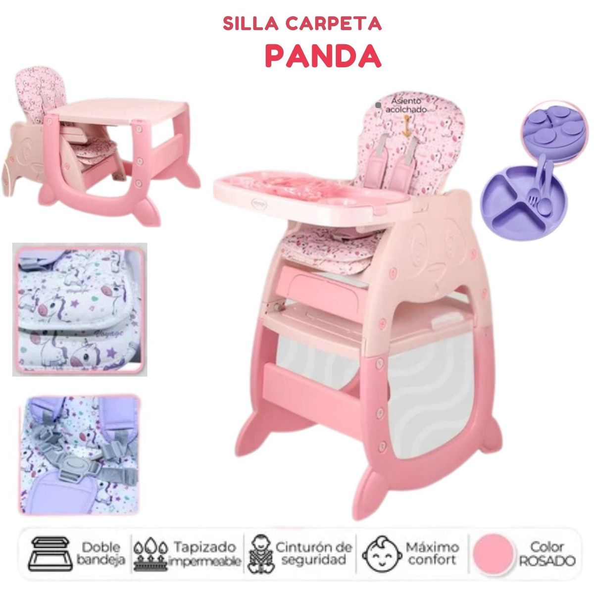 GENERICO - silla carpeta panda 3 en 1 rosado model 1