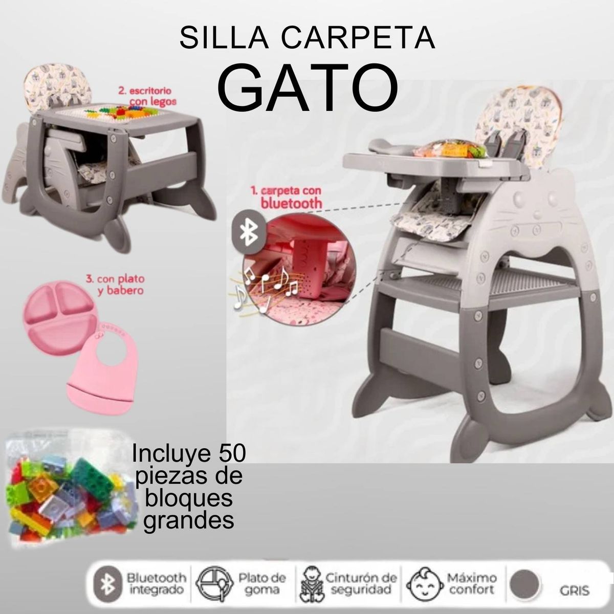 GENERICO - silla carpeta gato 4 en 1 gris