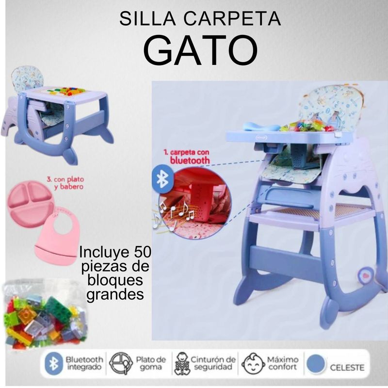 GENERICO - silla carpeta gato 4 en 1 celeste