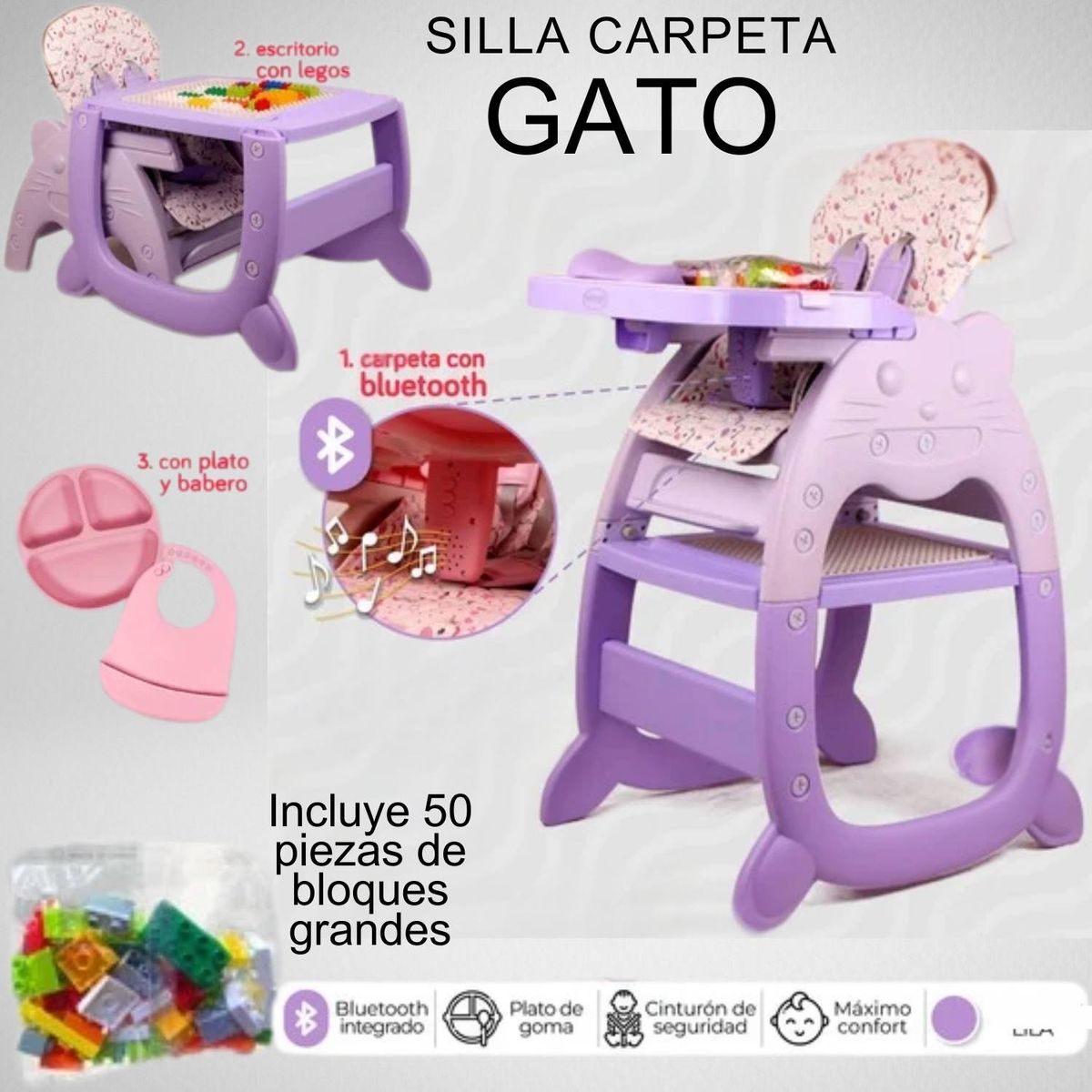 GENERICO - silla carpeta gato 4 en 1 lila