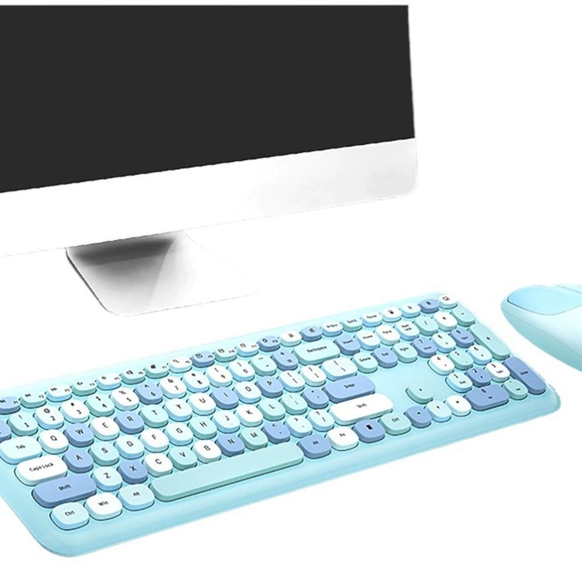 MOFI - Kit teclado y mouse inalámbrico Moffi color celeste